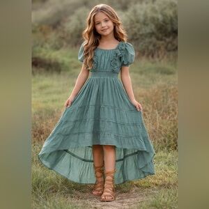 Mia Joy Joyfolie Girls Boho High Low Maxi Dress Teal Prairie Cottagecore